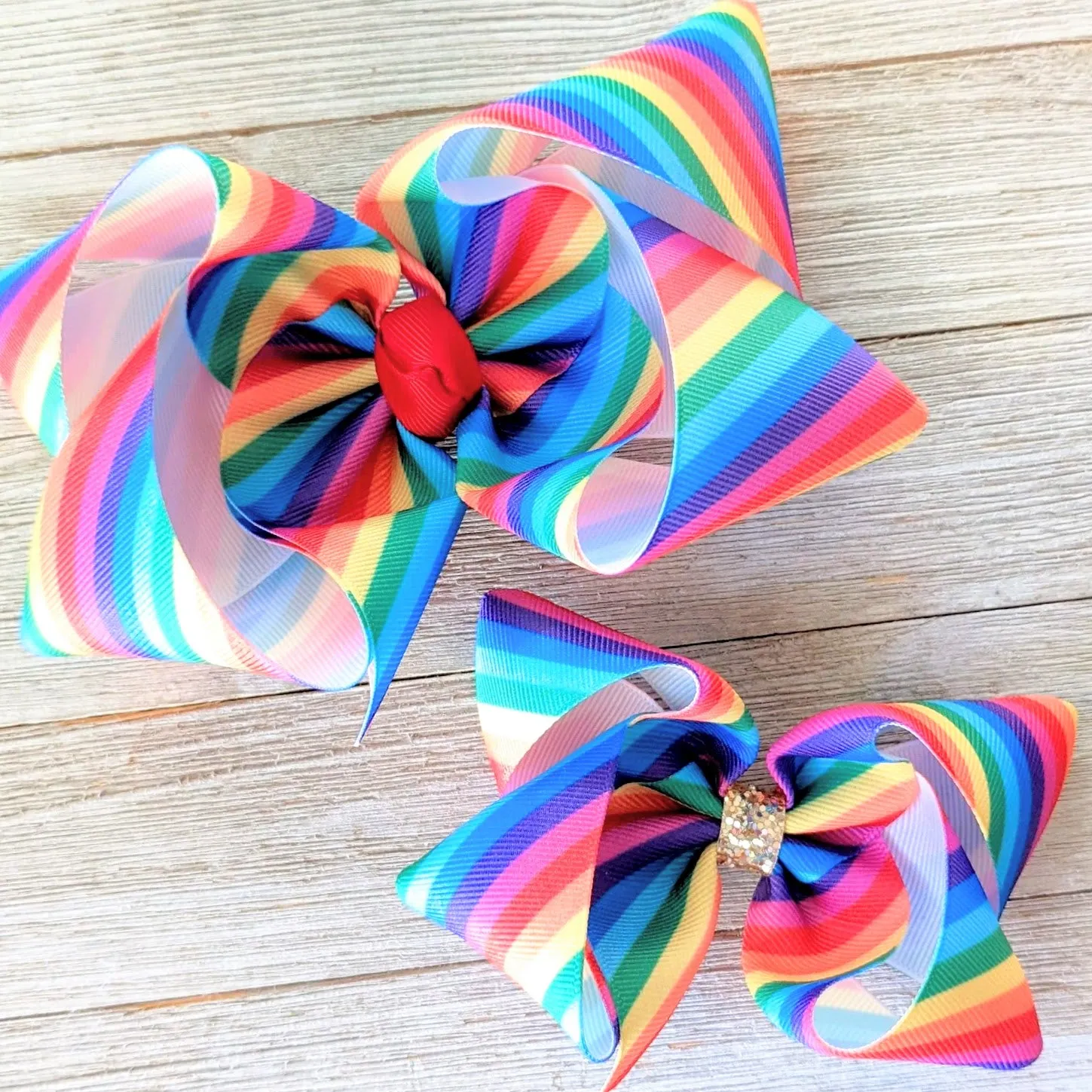 Rainbow Stripe 4" Ribbon Hair Bow