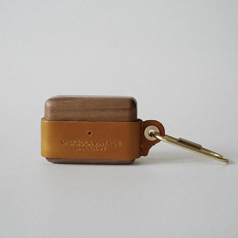 Red Wood Leather AirPods 1,2 Case with Clip Strap Leather Pro AirPods Case Airpod Case Cover