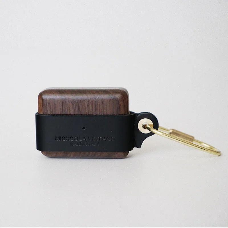 Red Wood Leather AirPods 1,2 Case with Clip Strap Leather Pro AirPods Case Airpod Case Cover