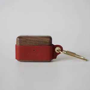 Red Wood Leather AirPods 1,2 Case with Clip Strap Leather Pro AirPods Case Airpod Case Cover