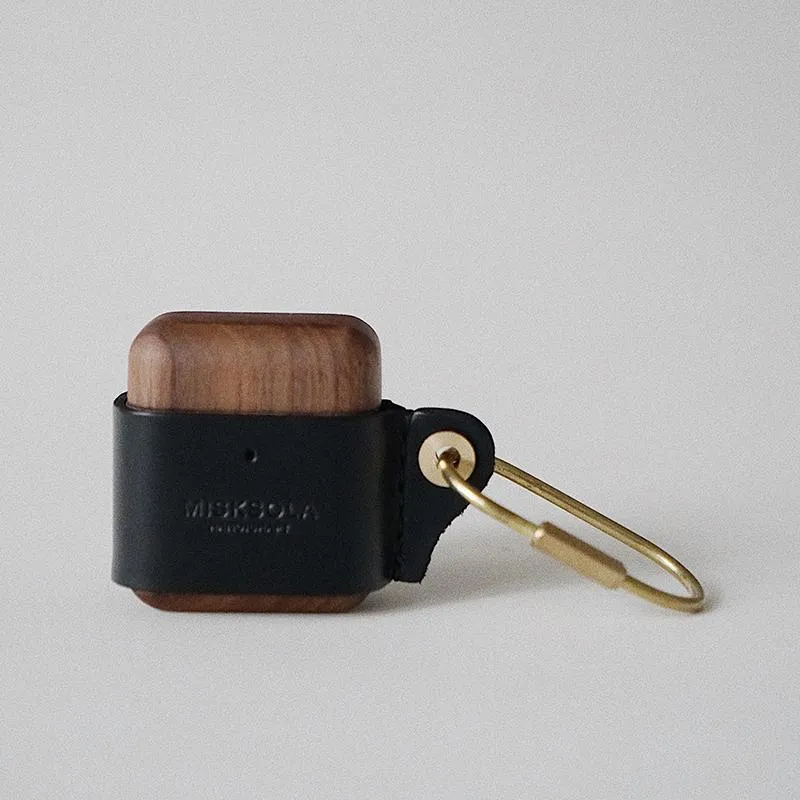Red Wood Leather AirPods 1,2 Case with Clip Strap Leather Pro AirPods Case Airpod Case Cover