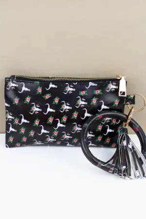 Rose and Steer Skull Bangle Wristlet