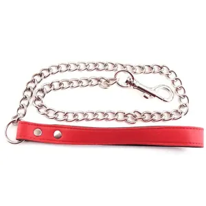 Rouge Garments Red Leather Lead with Metal Chain and Trigger Hook