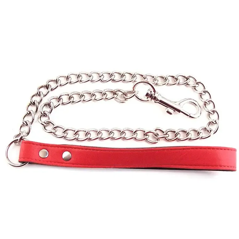 Rouge Garments Red Leather Lead with Metal Chain and Trigger Hook
