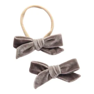 SALE Koala Gray Velvet Bow