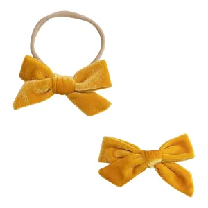 SALE Mustard Velvet Bow