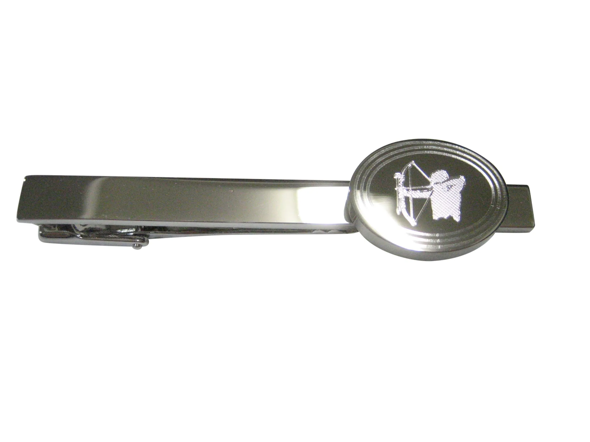 Silver Toned Etched Oval Archer Tie Clip