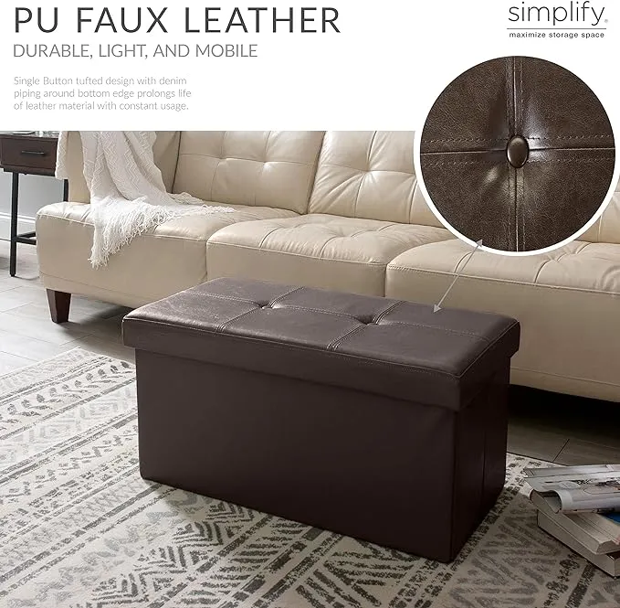 Simplify Faux Leather Folding Storage Chocolate