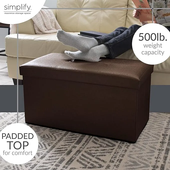 Simplify Faux Leather Folding Storage Chocolate