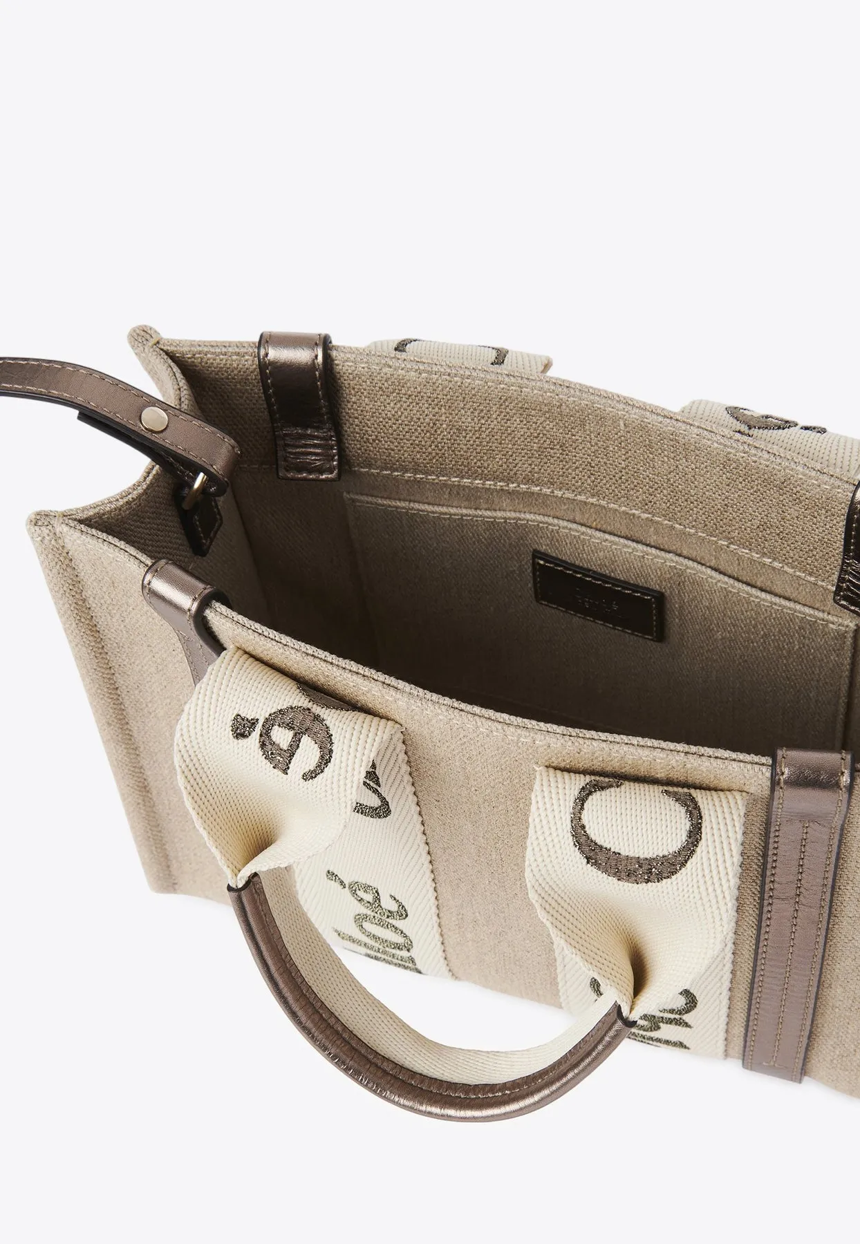 Small Woody Leather and Linen Tote Bag
