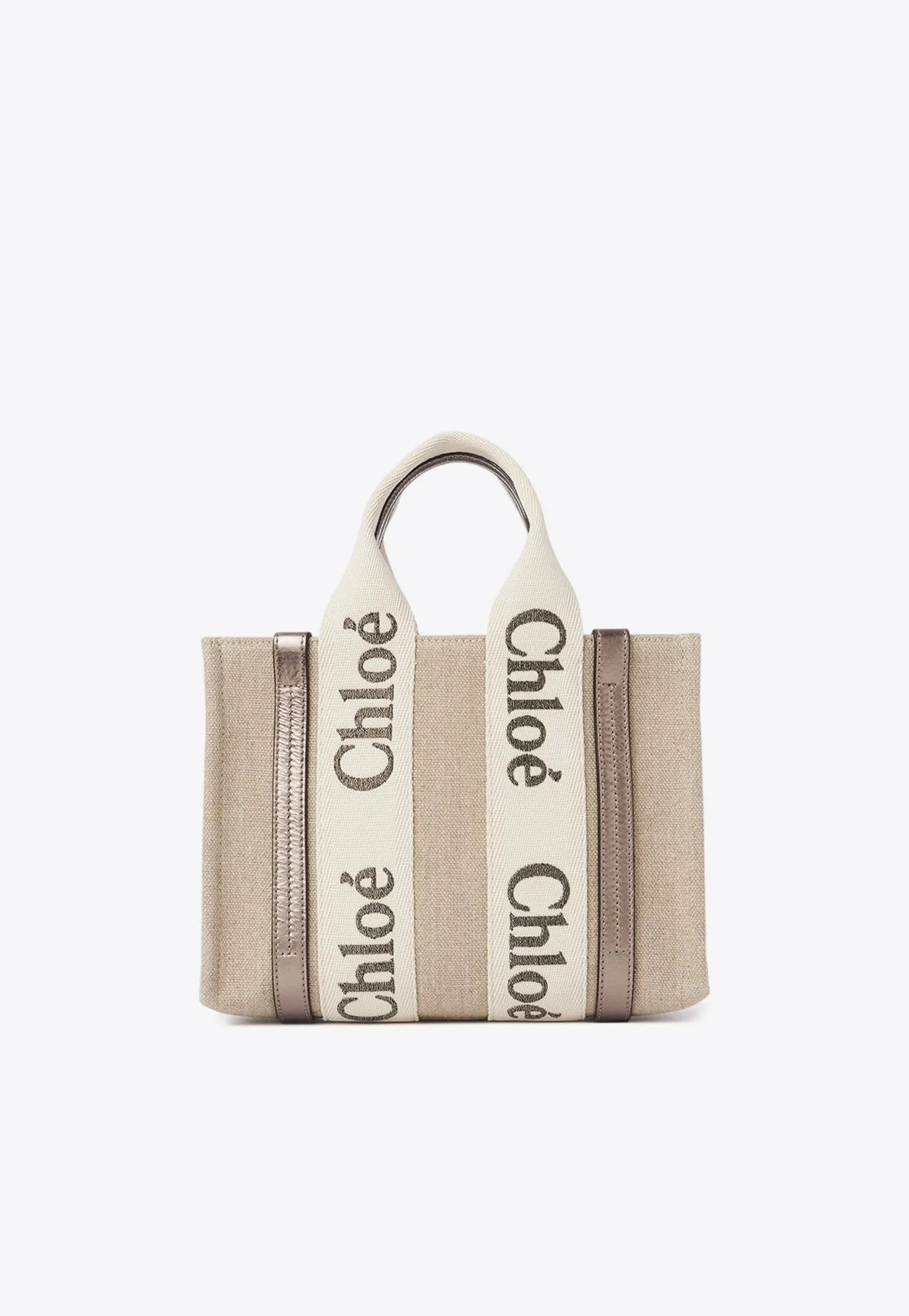 Small Woody Leather and Linen Tote Bag