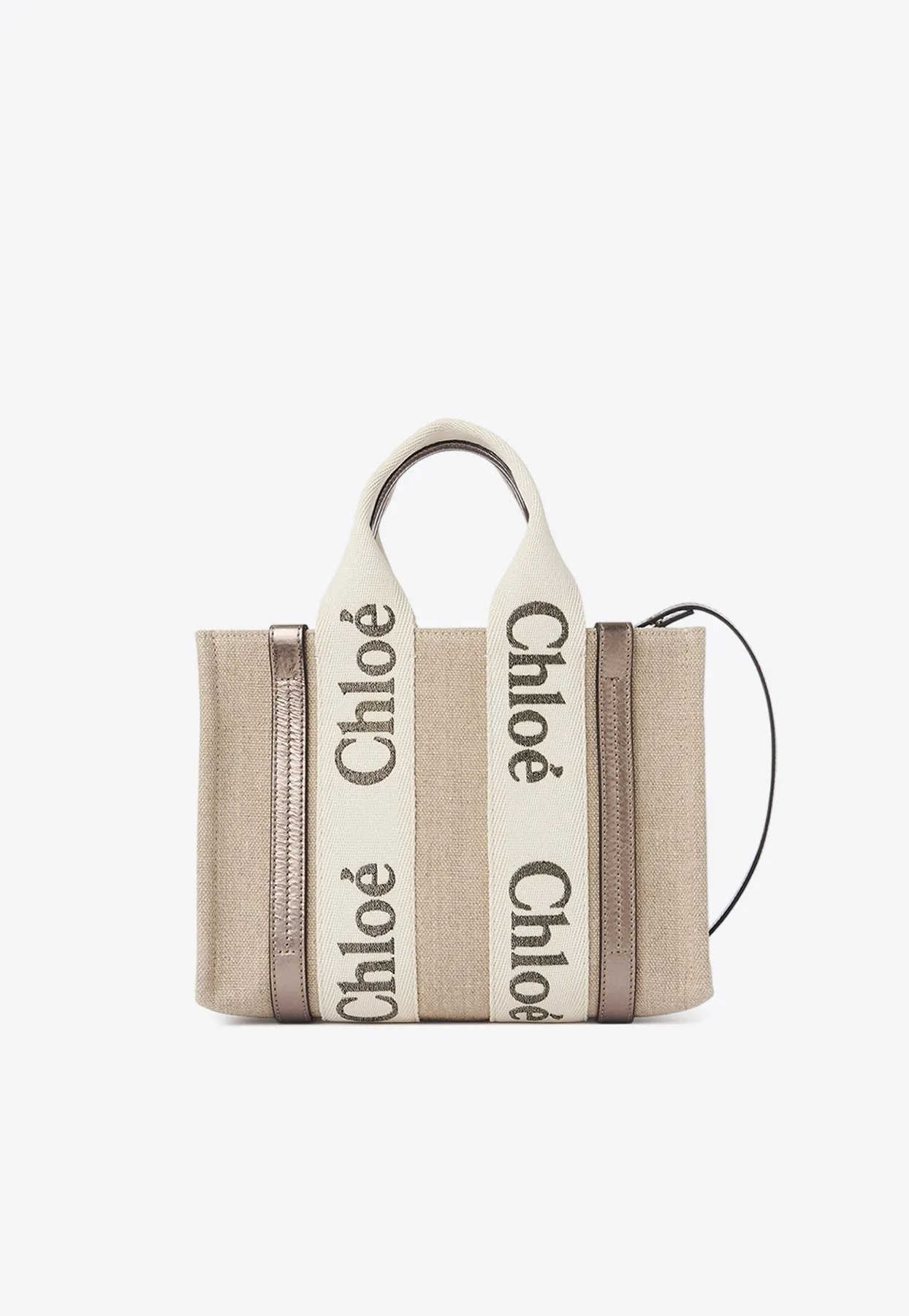 Small Woody Leather and Linen Tote Bag