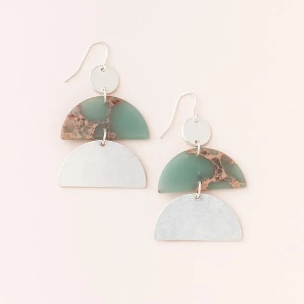 Stone Half Moon Earring - Aqua Terra/Silver