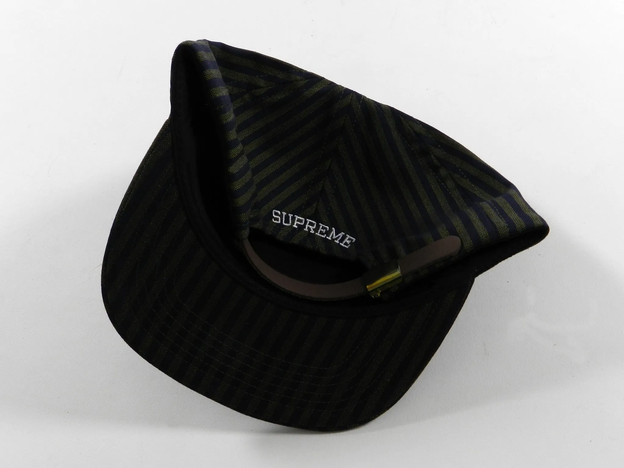 Supreme Navy Green Stripe Strapback Cap Hat
