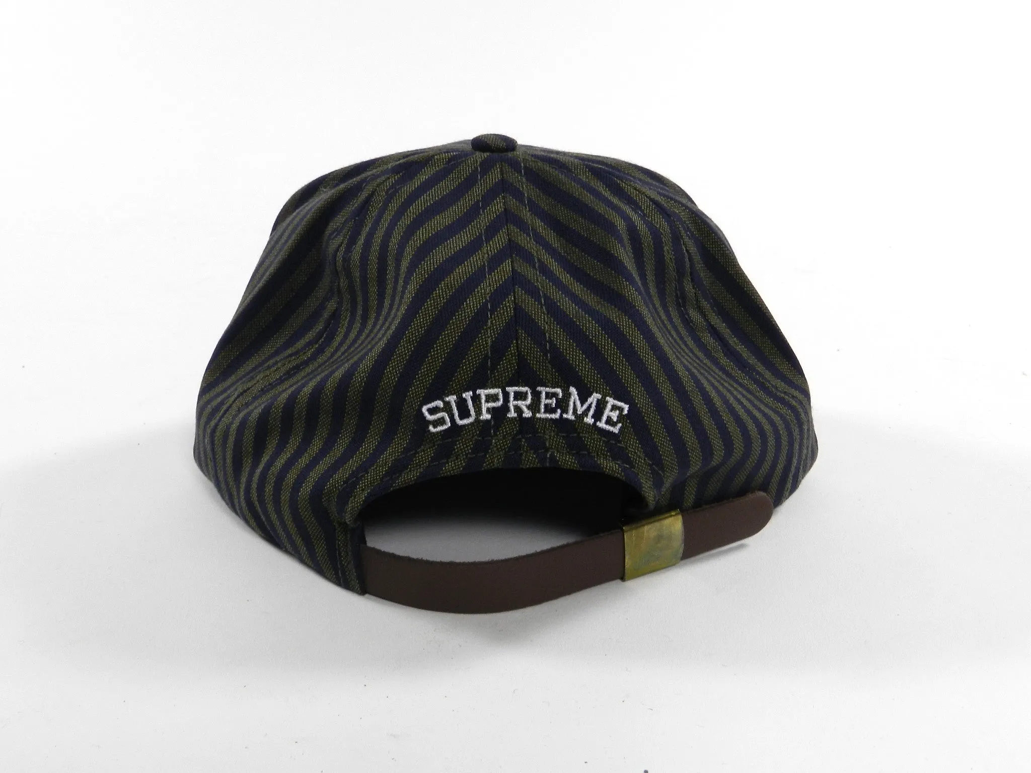 Supreme Navy Green Stripe Strapback Cap Hat