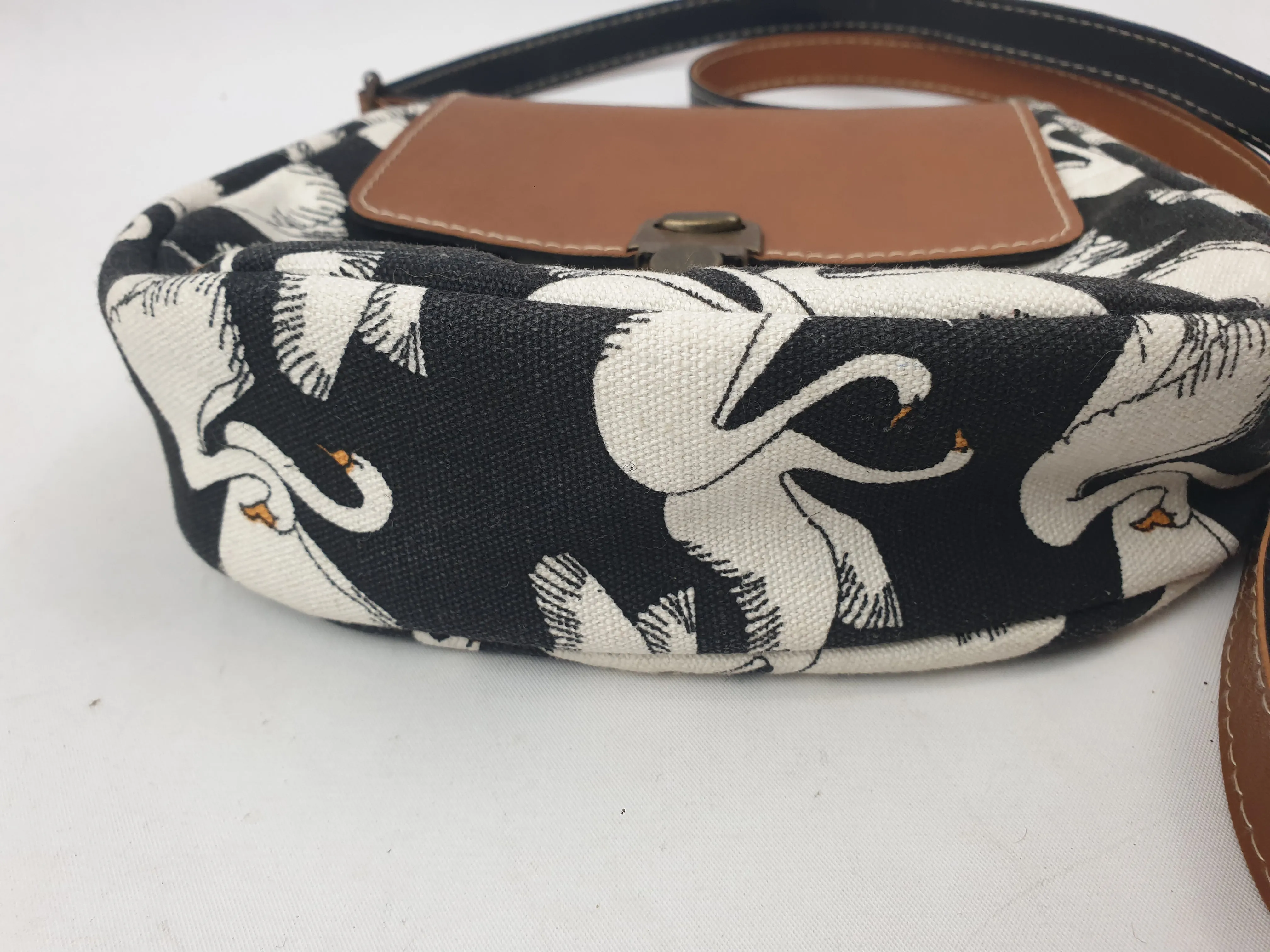 Swan print faux leather cross body bag