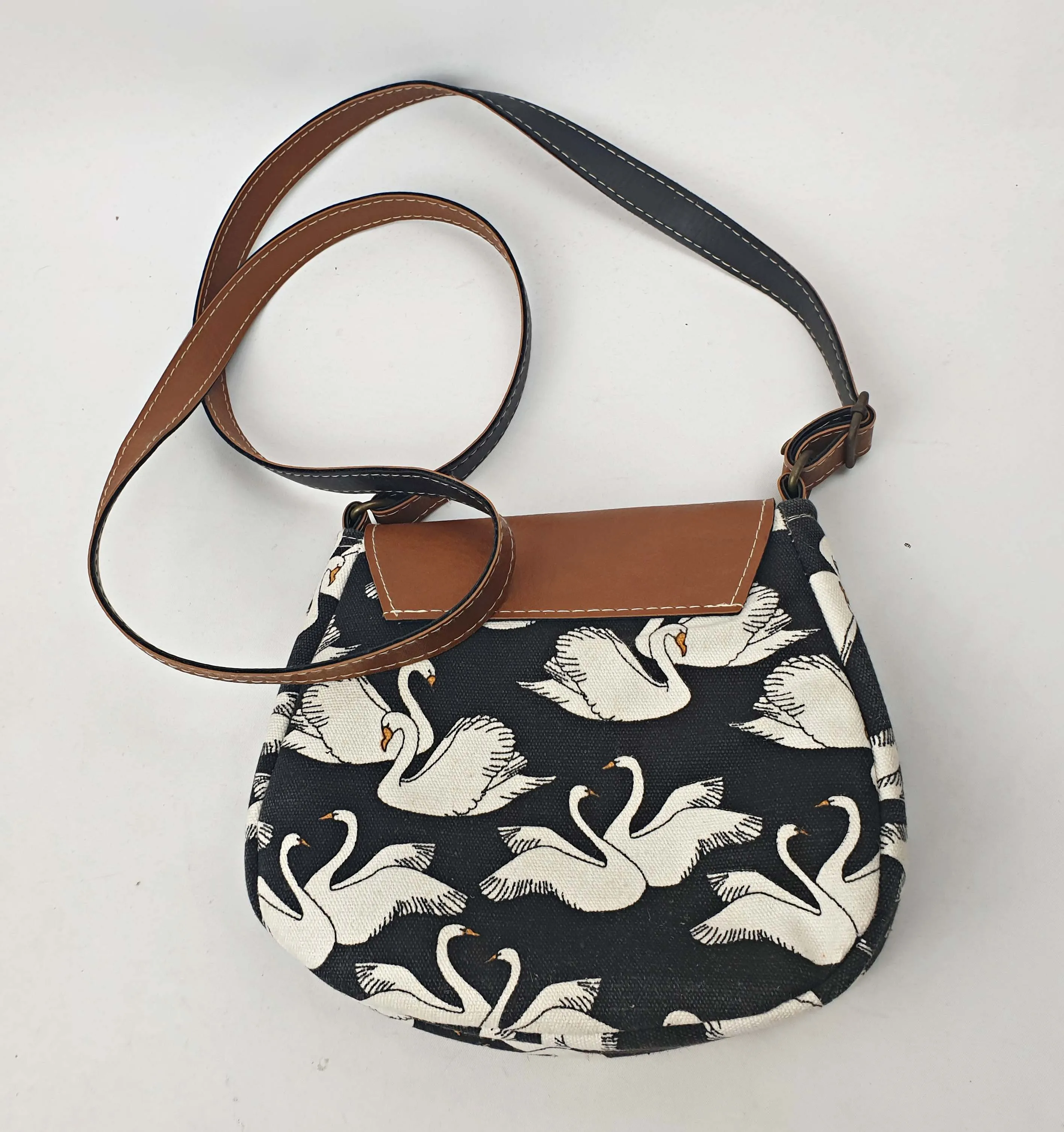 Swan print faux leather cross body bag