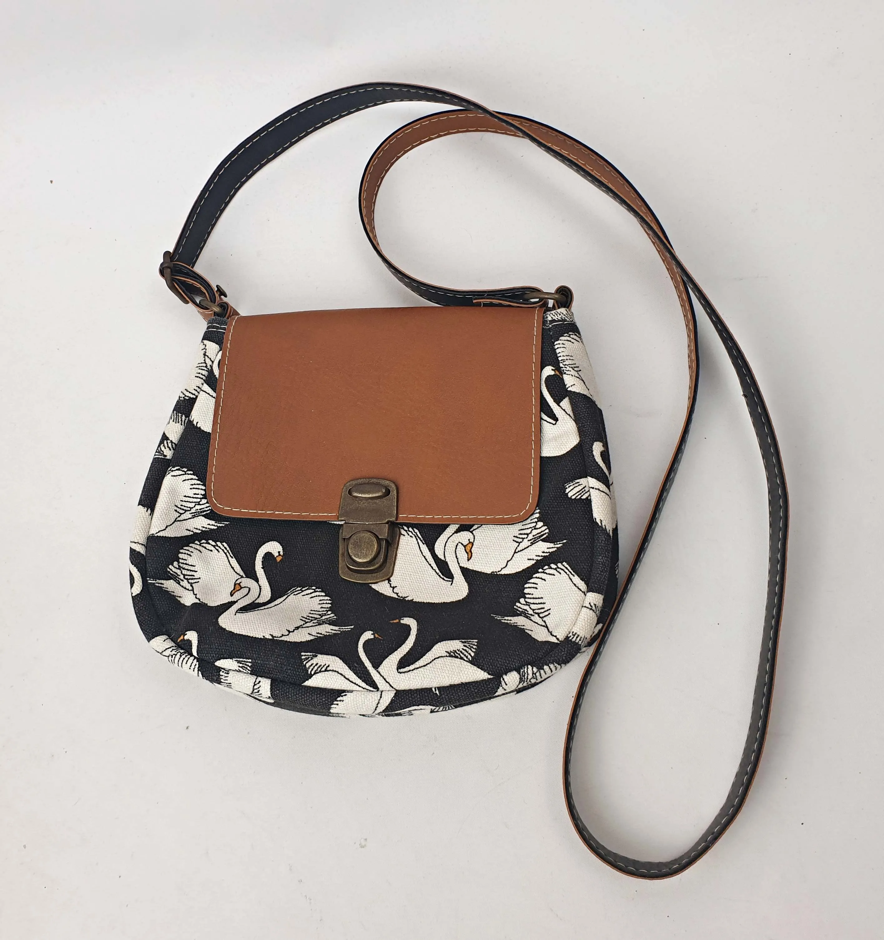 Swan print faux leather cross body bag