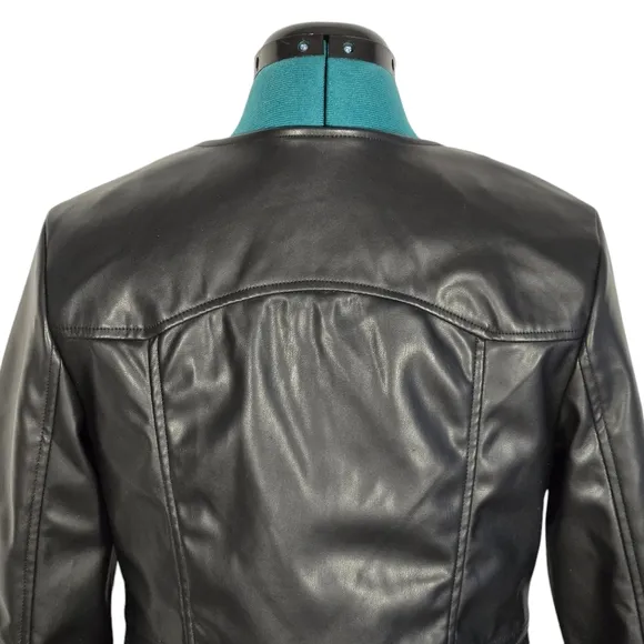 Tahari Faux Leather Black Jacket Machine Washable Size 4 NWOT