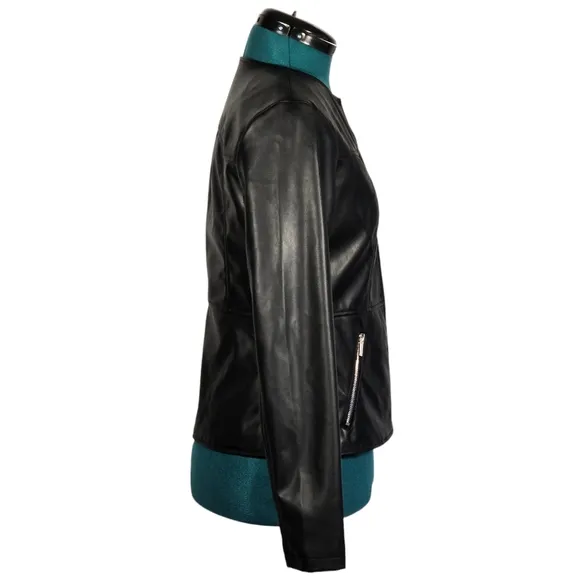 Tahari Faux Leather Black Jacket Machine Washable Size 4 NWOT
