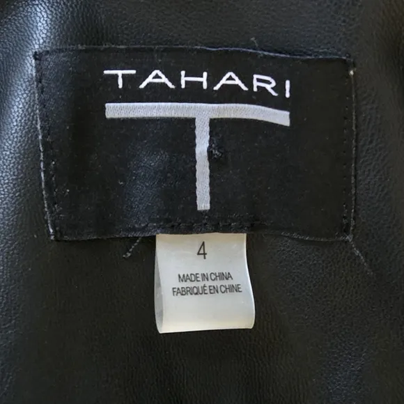 Tahari Faux Leather Black Jacket Machine Washable Size 4 NWOT