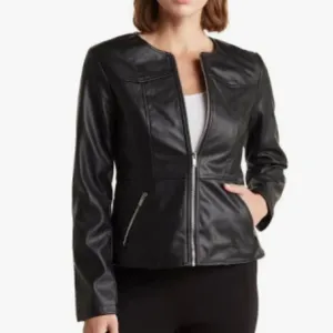 Tahari Faux Leather Black Jacket Machine Washable Size 4 NWOT
