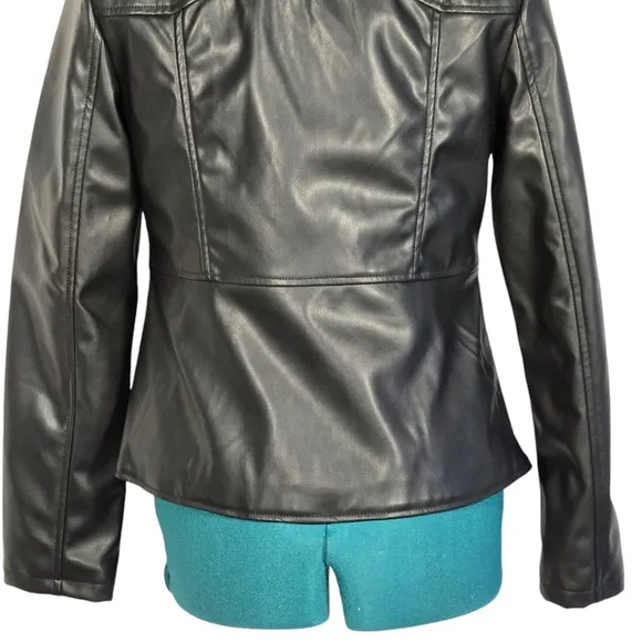 Tahari Faux Leather Black Jacket Machine Washable Size 4 NWOT