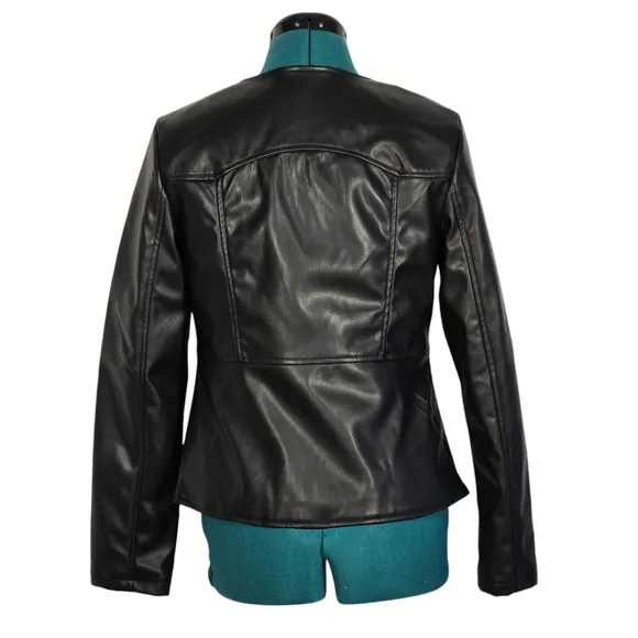 Tahari Faux Leather Black Jacket Machine Washable Size 4 NWOT