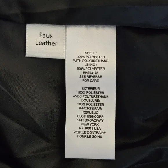 Tahari Faux Leather Black Jacket Machine Washable Size 4 NWOT
