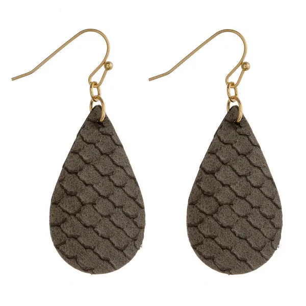 Teardrop earrings snakeskin texture gray