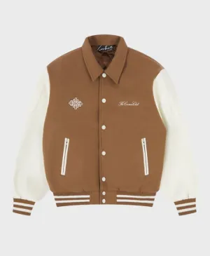 The Couture Club Emblem Chenille Varsity Jacket Beige
