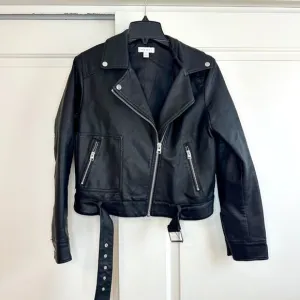 Topshop Faux Leather Belted Biker Jacket
