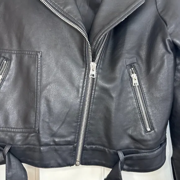 Topshop Faux Leather Belted Biker Jacket