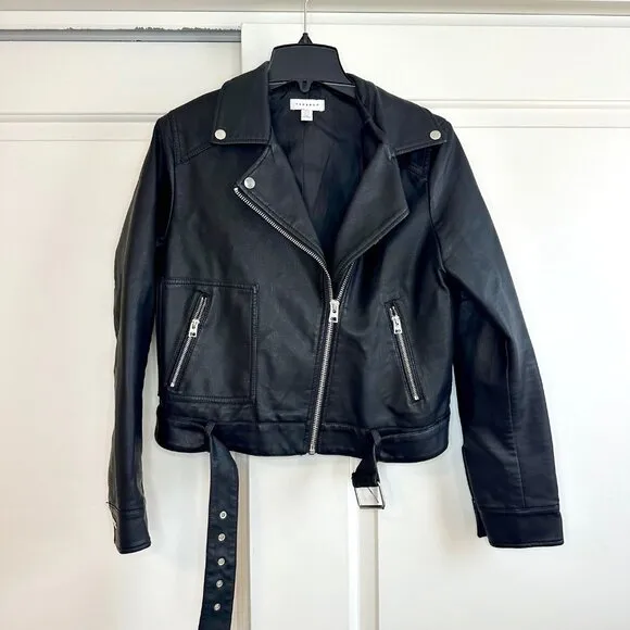 Topshop Faux Leather Belted Biker Jacket