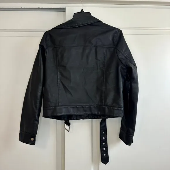 Topshop Faux Leather Belted Biker Jacket