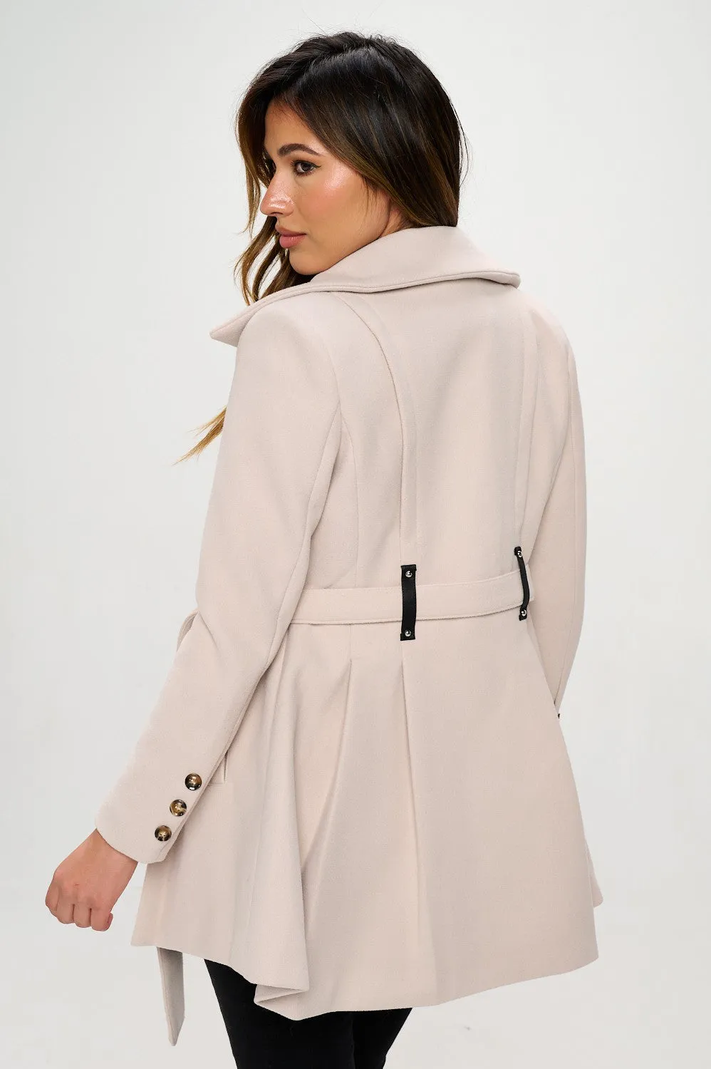 Vegan Wool Blend Dress Coat - Cream