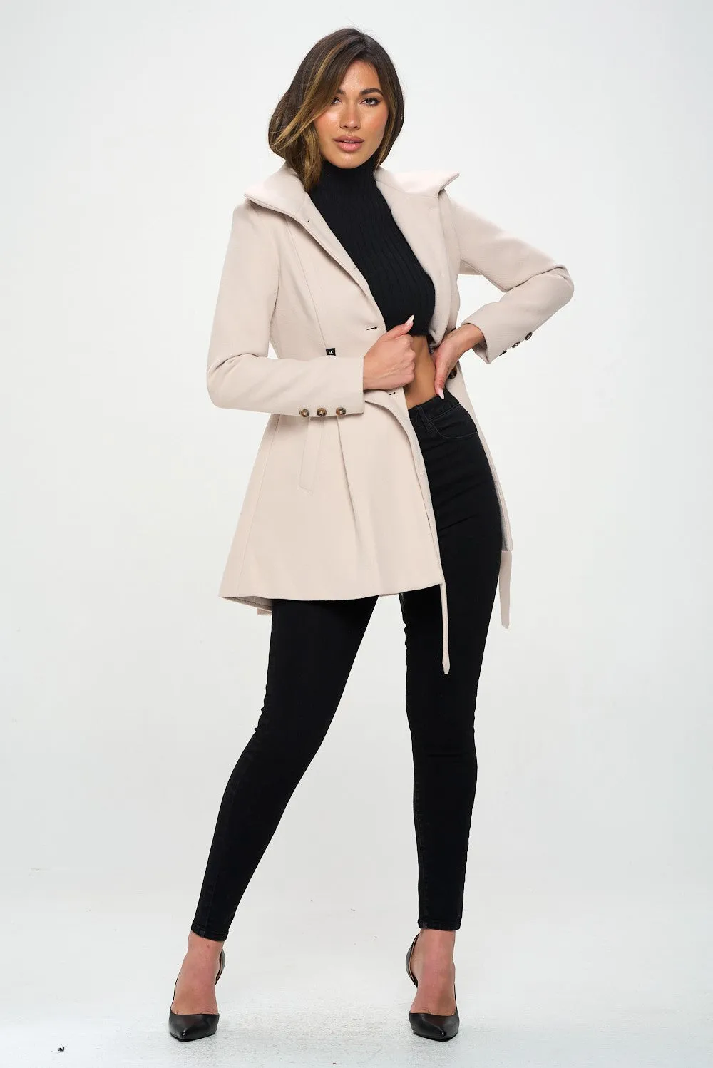 Vegan Wool Blend Dress Coat - Cream
