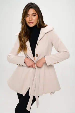 Vegan Wool Blend Dress Coat - Cream
