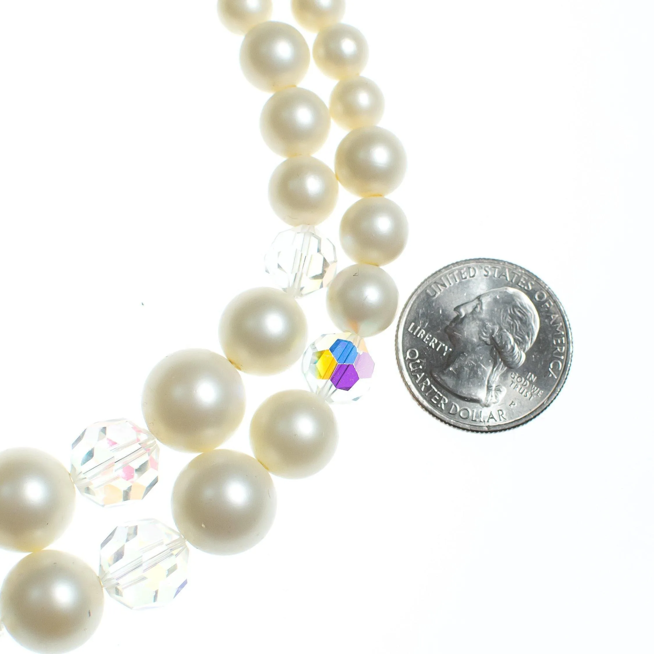 Vintage 1950s Double Strand Pearl and Aurora Borealis Beaded Necklace