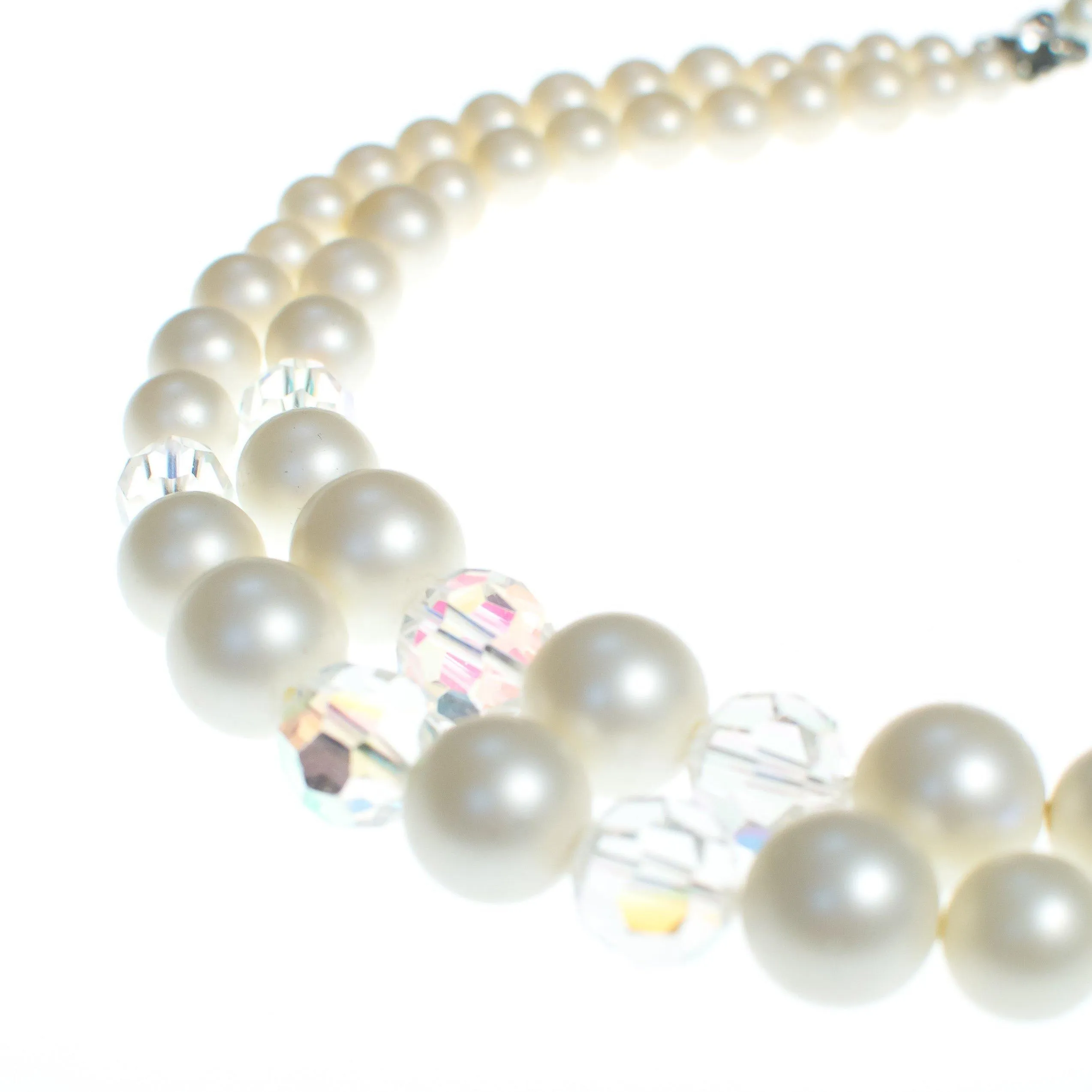 Vintage 1950s Double Strand Pearl and Aurora Borealis Beaded Necklace