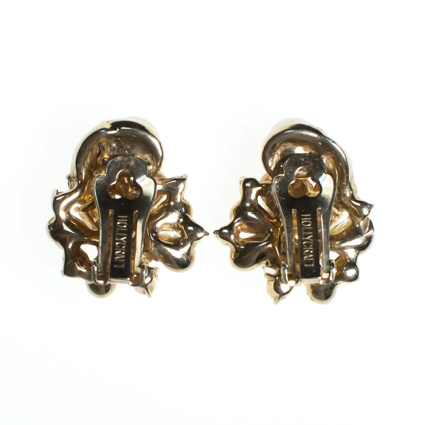 Vintage Hollycraft Earrings, Faux Pearls, Diamante Crystals, Gold Tone Setting, Clip-on