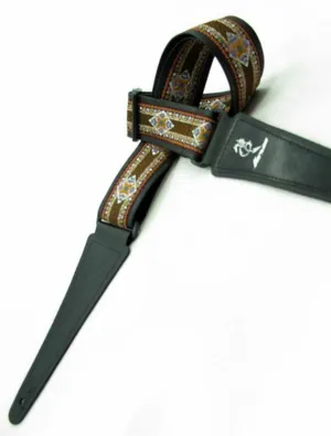 Vorson Black Leather Guitar Strap with Special Design 1 Fabric Inlay