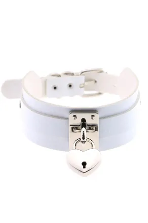 White Heart Padlock Collar