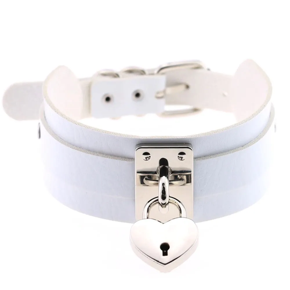 White Heart Padlock Collar