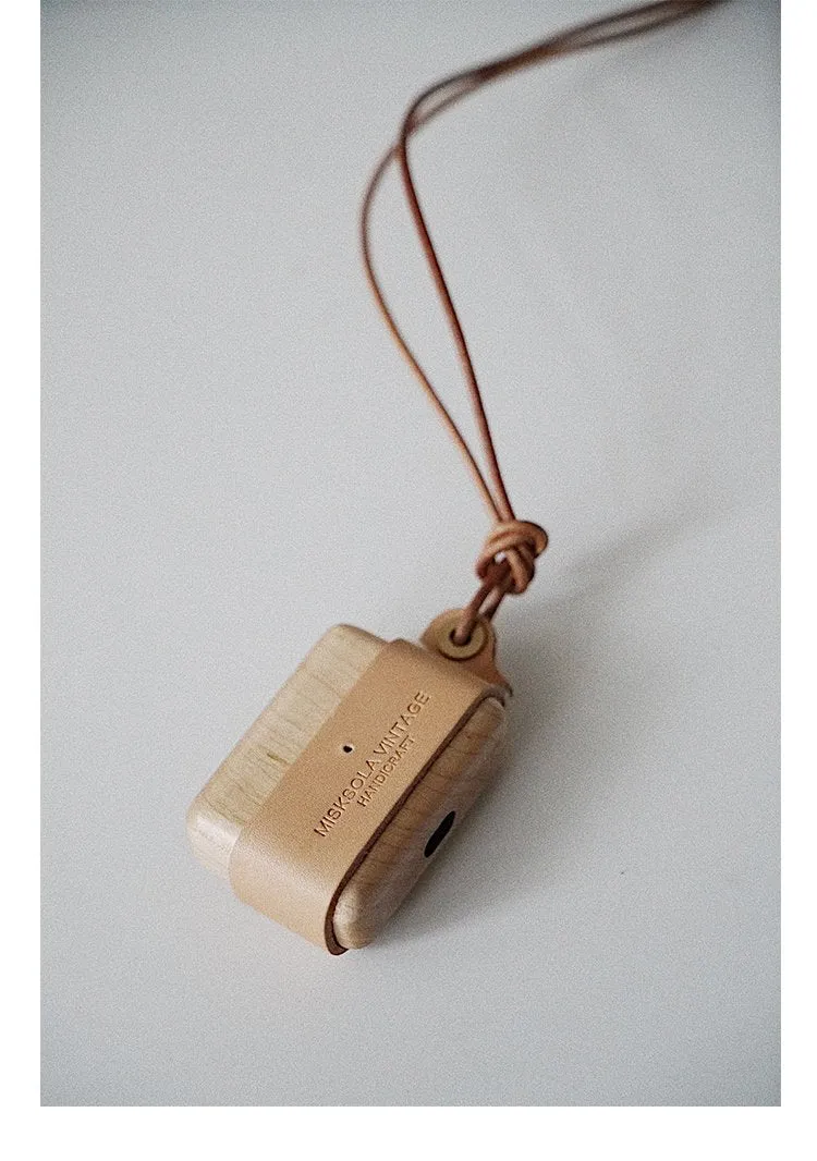 Wine Wood Leather AirPods Pro Case with Clip Strap Leather 1,2 AirPods Case Airpod Case Cover