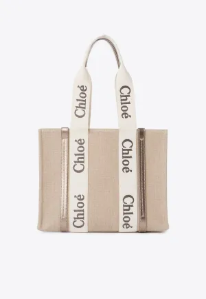 Woody Leather and Linen Tote Bag
