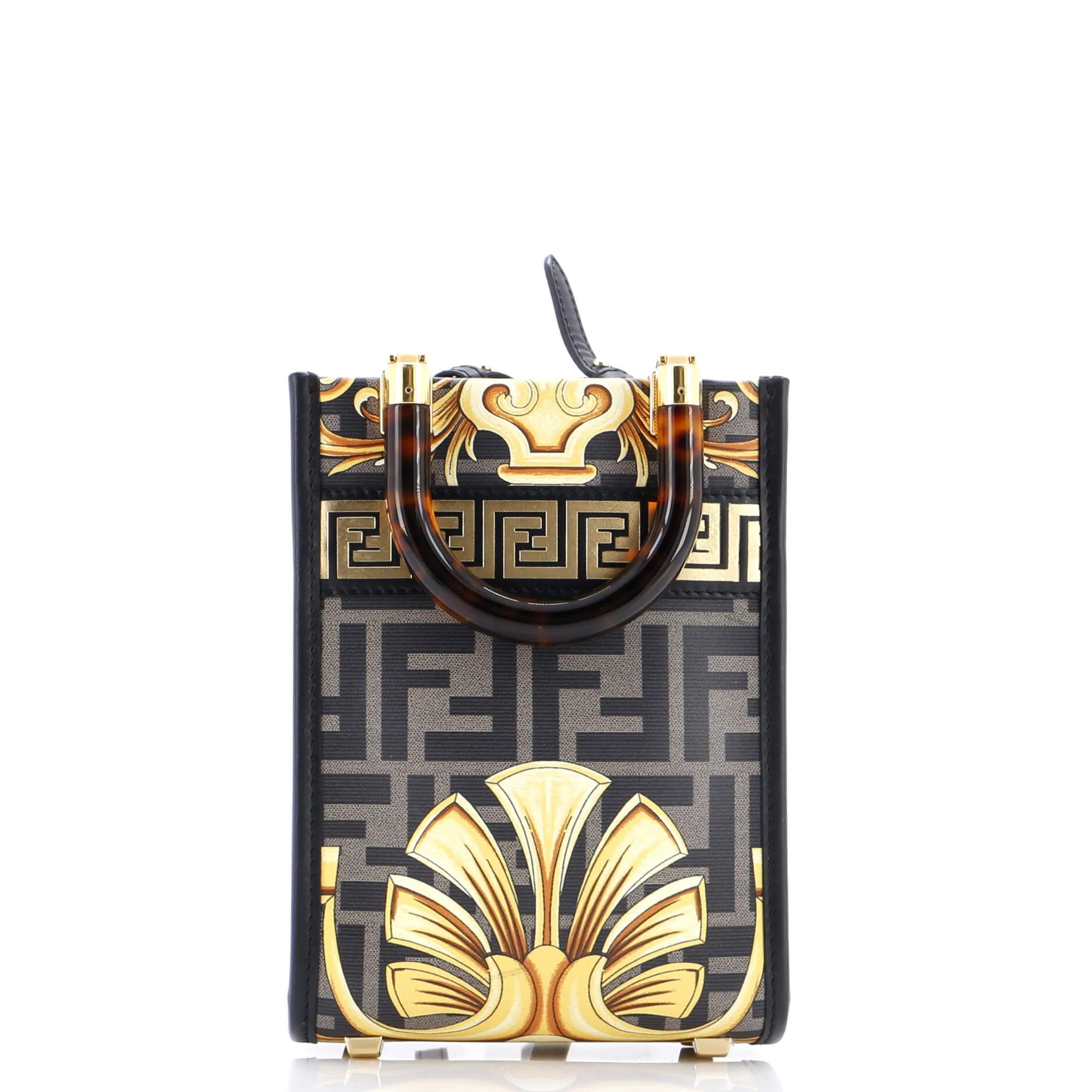 x Versace Fendace Convertible Sunshine Shopper Tote Printed Laminated Leather Mini