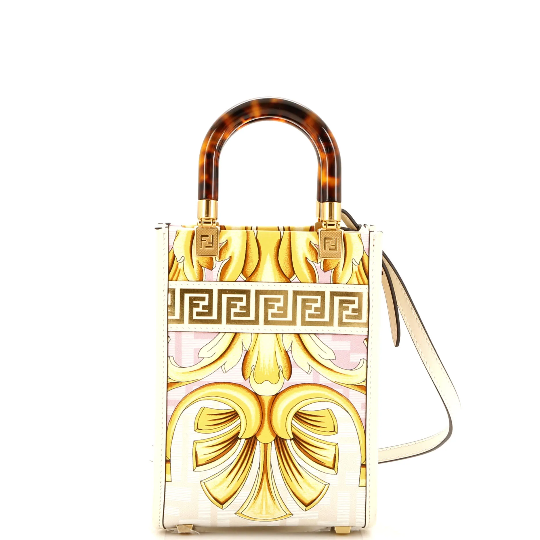x Versace Fendace Convertible Sunshine Shopper Tote Printed Laminated Leather Mini
