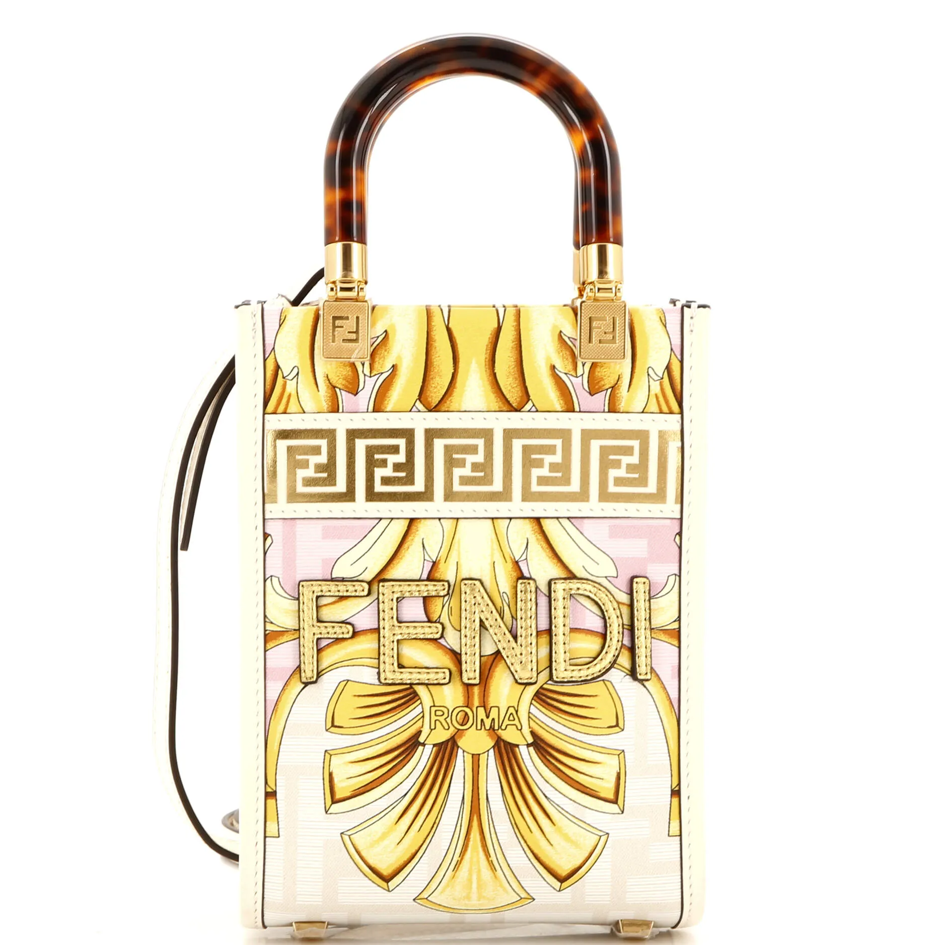 x Versace Fendace Convertible Sunshine Shopper Tote Printed Laminated Leather Mini
