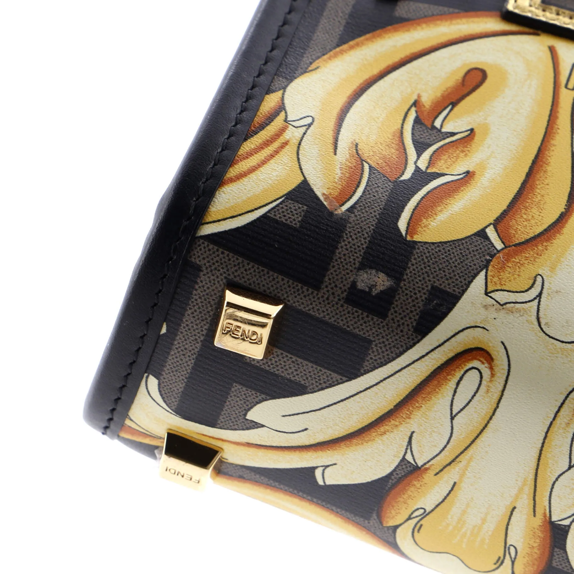 x Versace Fendace Convertible Sunshine Shopper Tote Printed Laminated Leather Mini